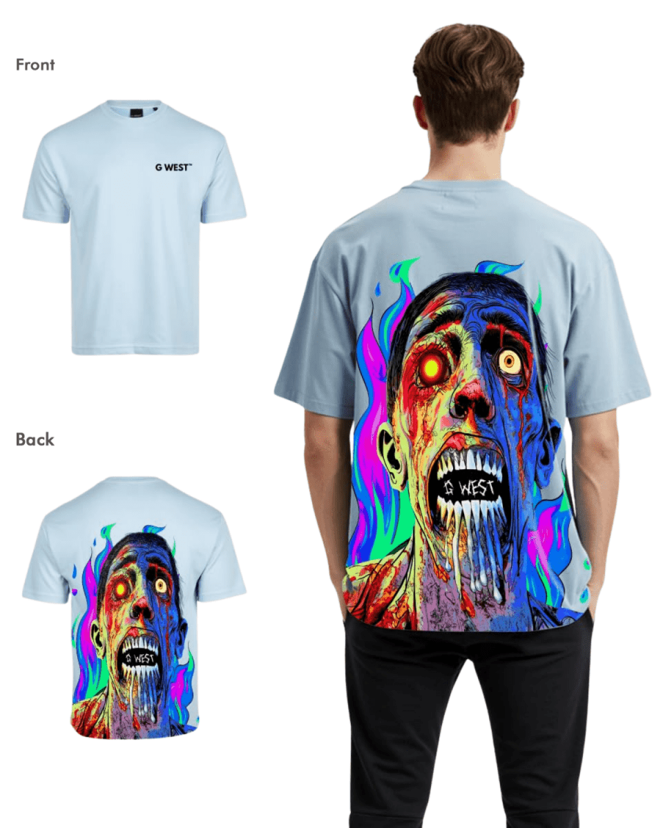 G West Mens Oversized Flaming Zombie Tee - G West