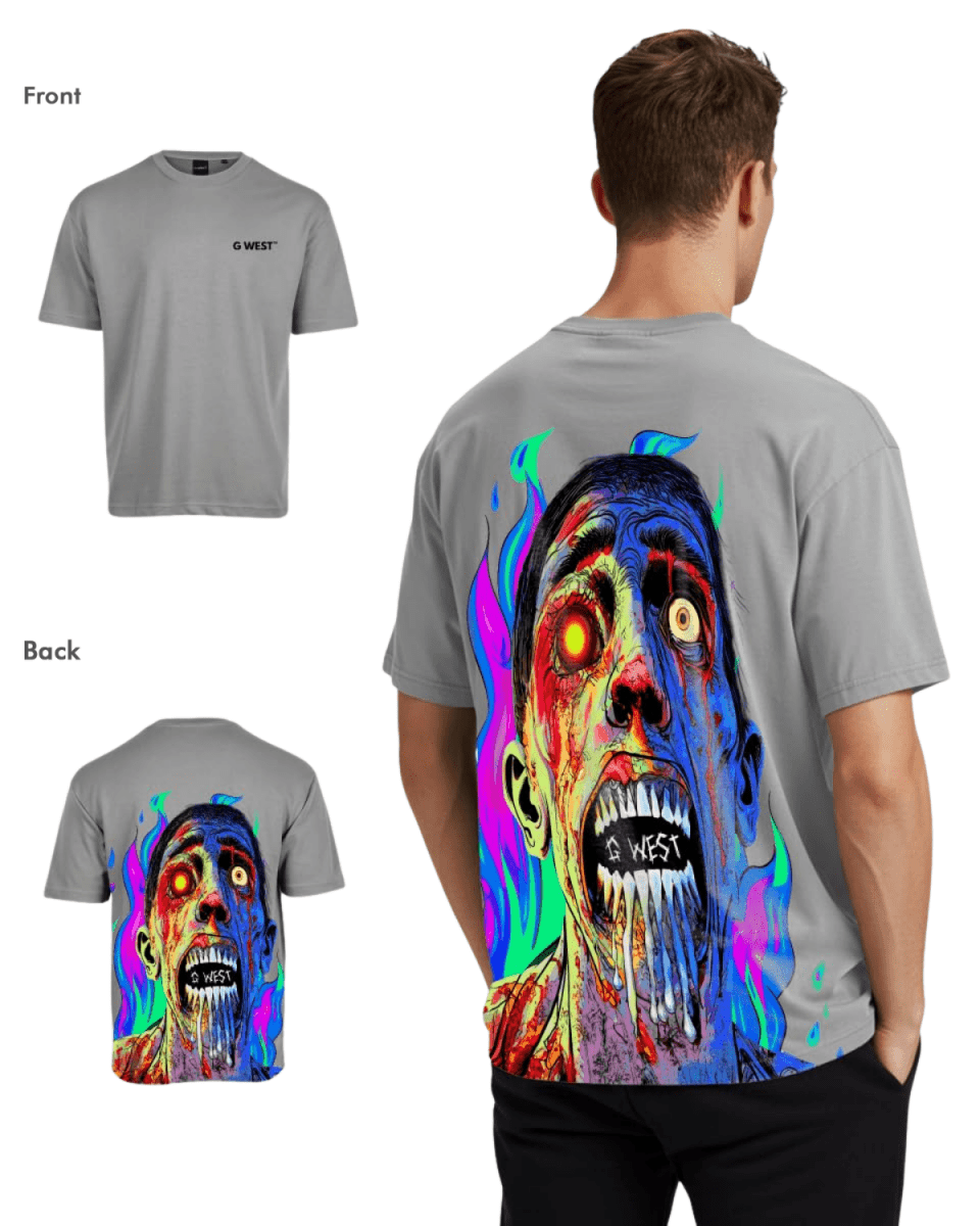 G West Mens Oversized Flaming Zombie Tee - G West