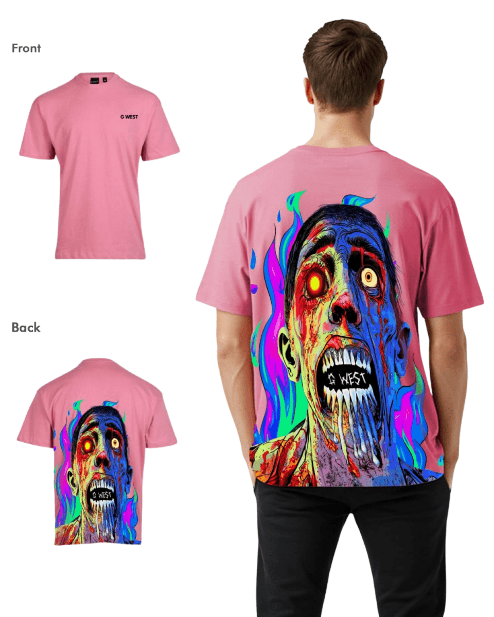 G West Mens Oversized Flaming Zombie Tee - G West