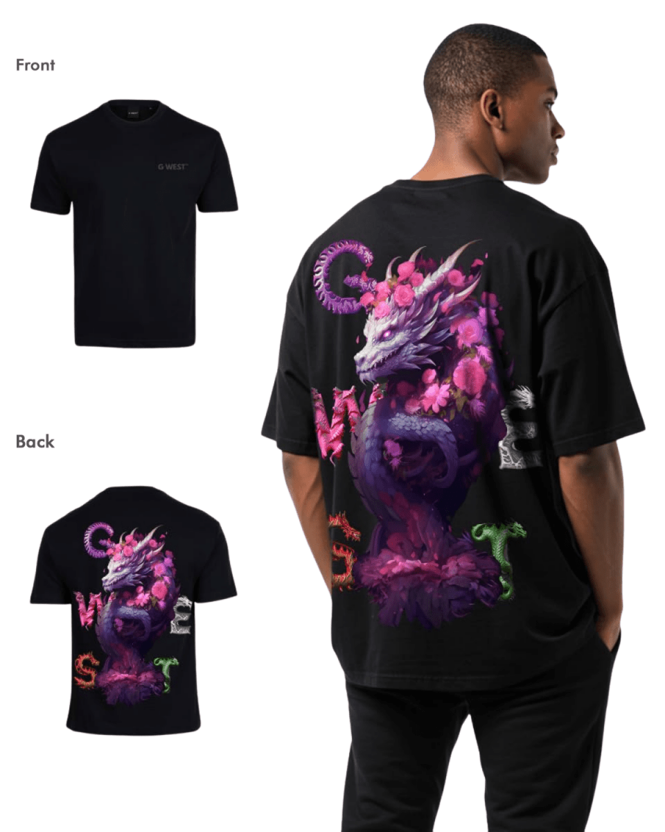 G West Mens Oversized Purple Dragon Tee - G West