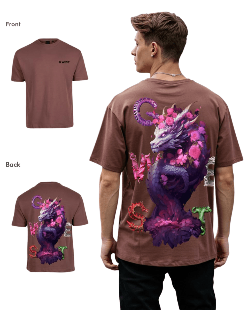 G West Mens Oversized Purple Dragon Tee - G West