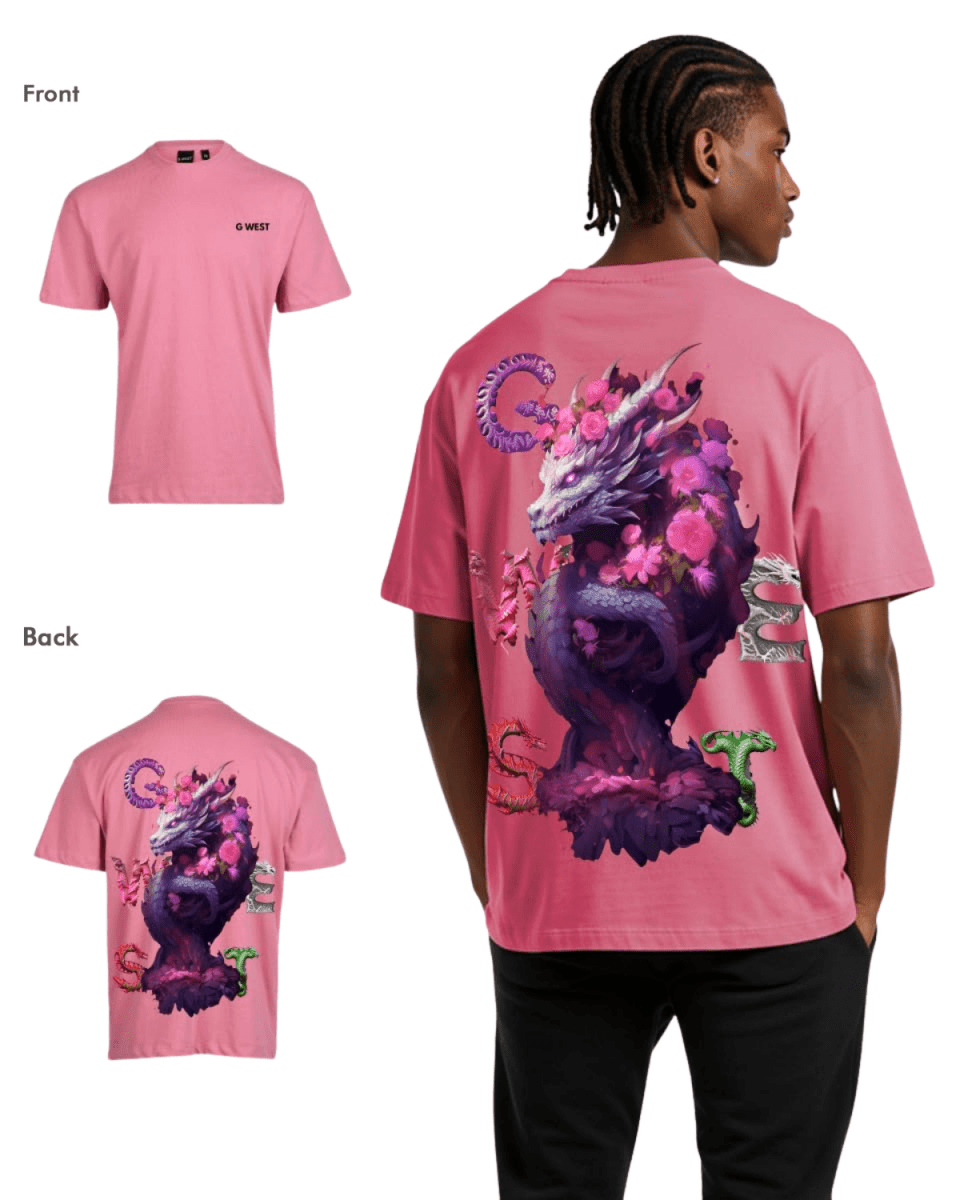 G West Mens Oversized Purple Dragon Tee - G West