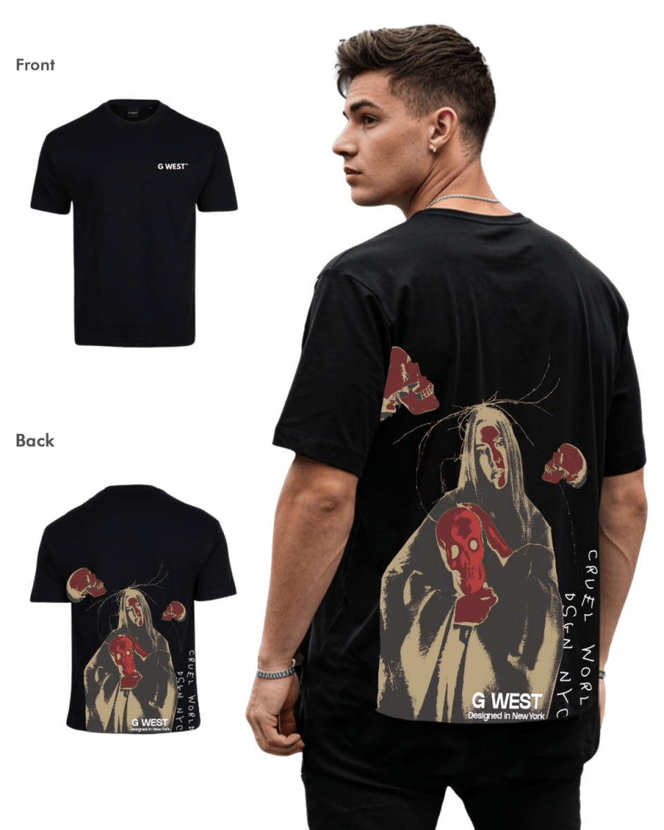 G West Mens Oversized Red Skull Tee - G West