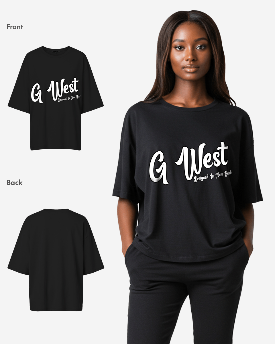 G West Oversized Cursive Logo Black Tee - WOMEN - G West