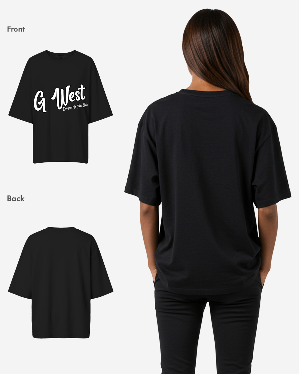 G West Oversized Cursive Logo Black Tee - WOMEN - G West