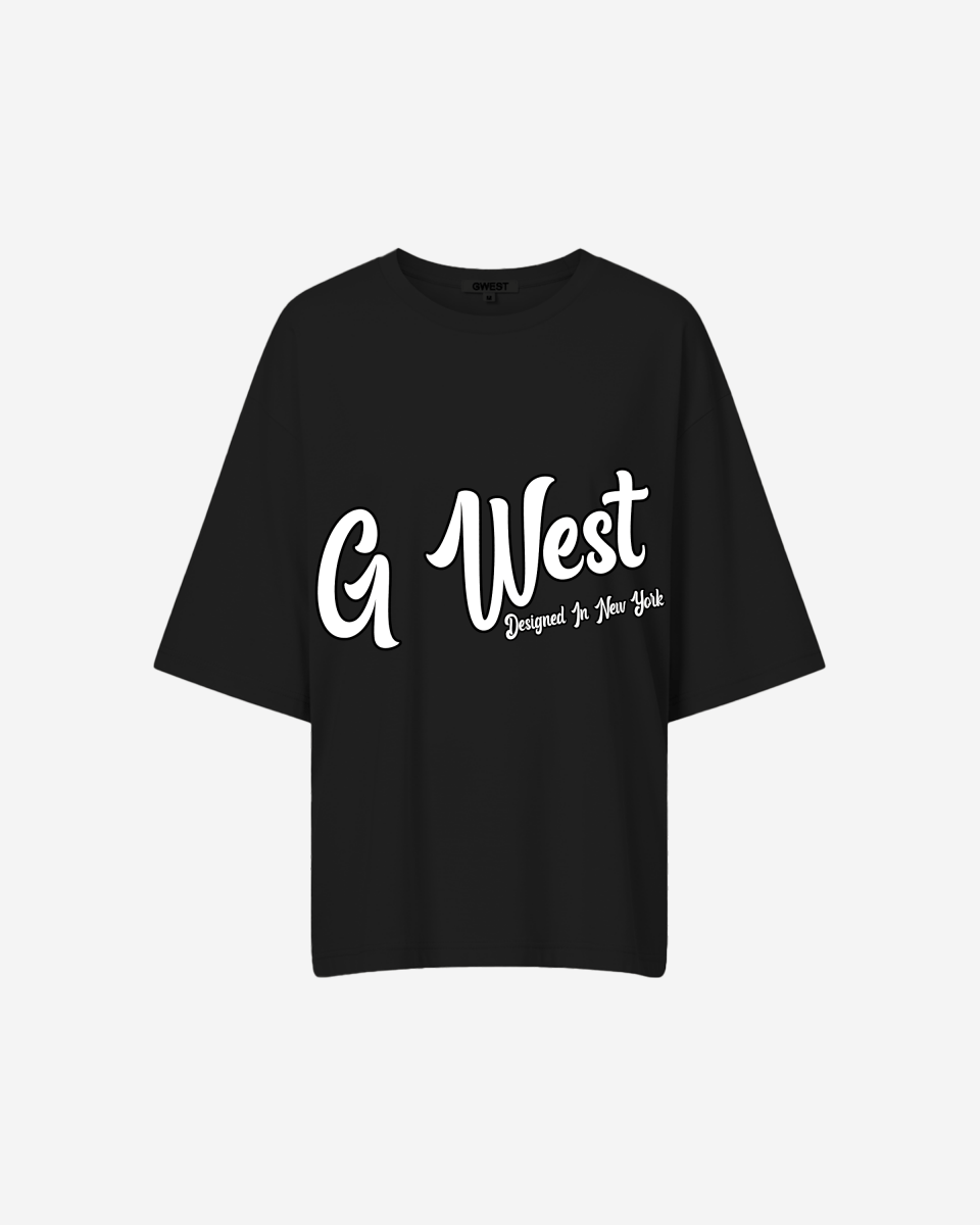 G West Oversized Cursive Logo Black Tee - WOMEN - G West