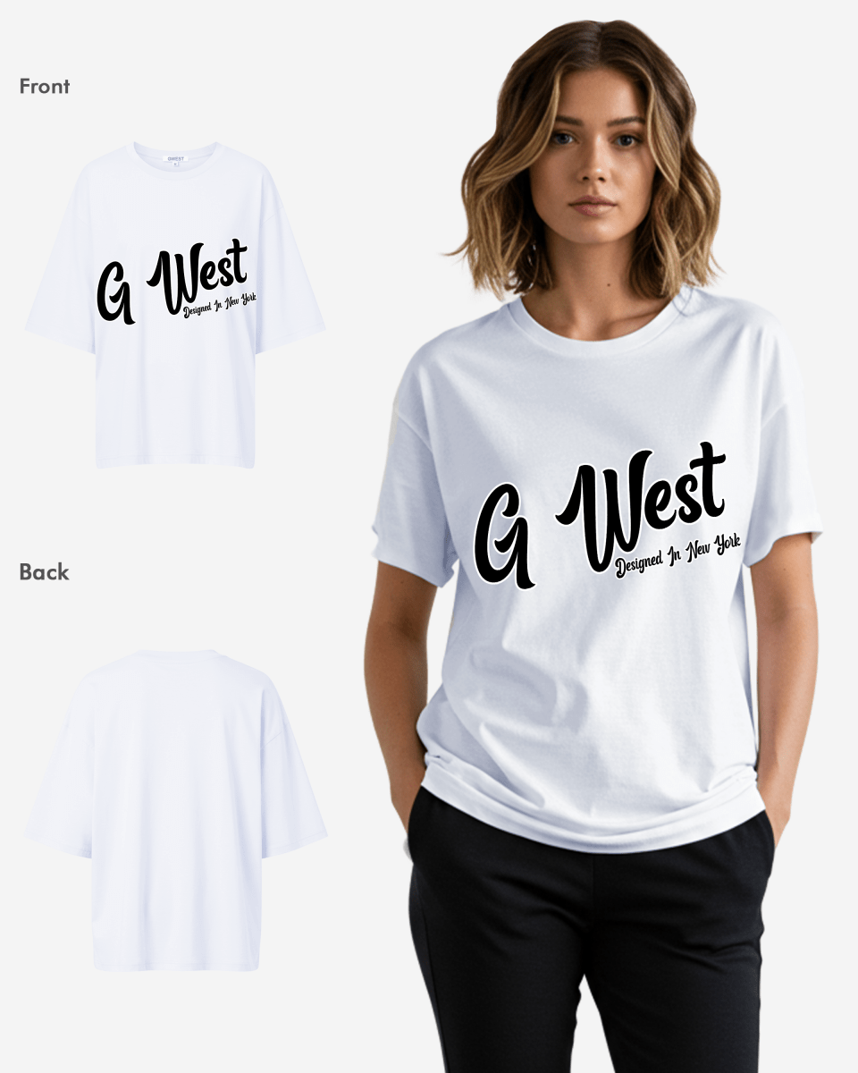 G West Oversized Cursive Logo Black Tee - WOMEN - G West