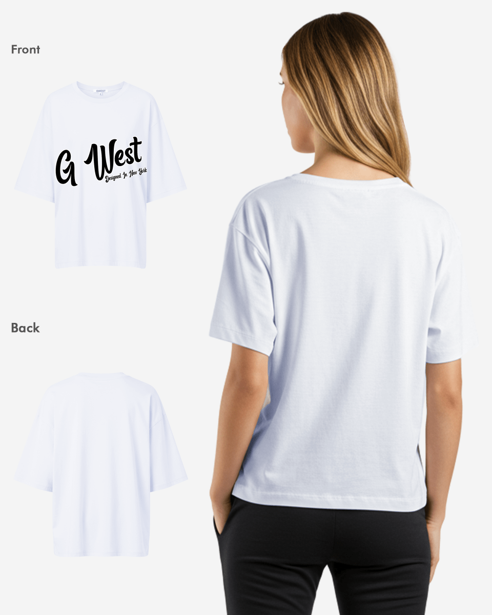 G West Oversized Cursive Logo Black Tee - WOMEN - G West