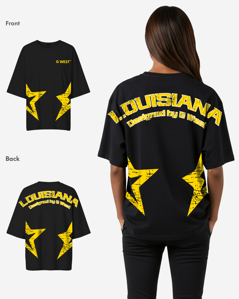 G West Oversized Louisiana Arch Logo Black Tee - WOMEN - G West