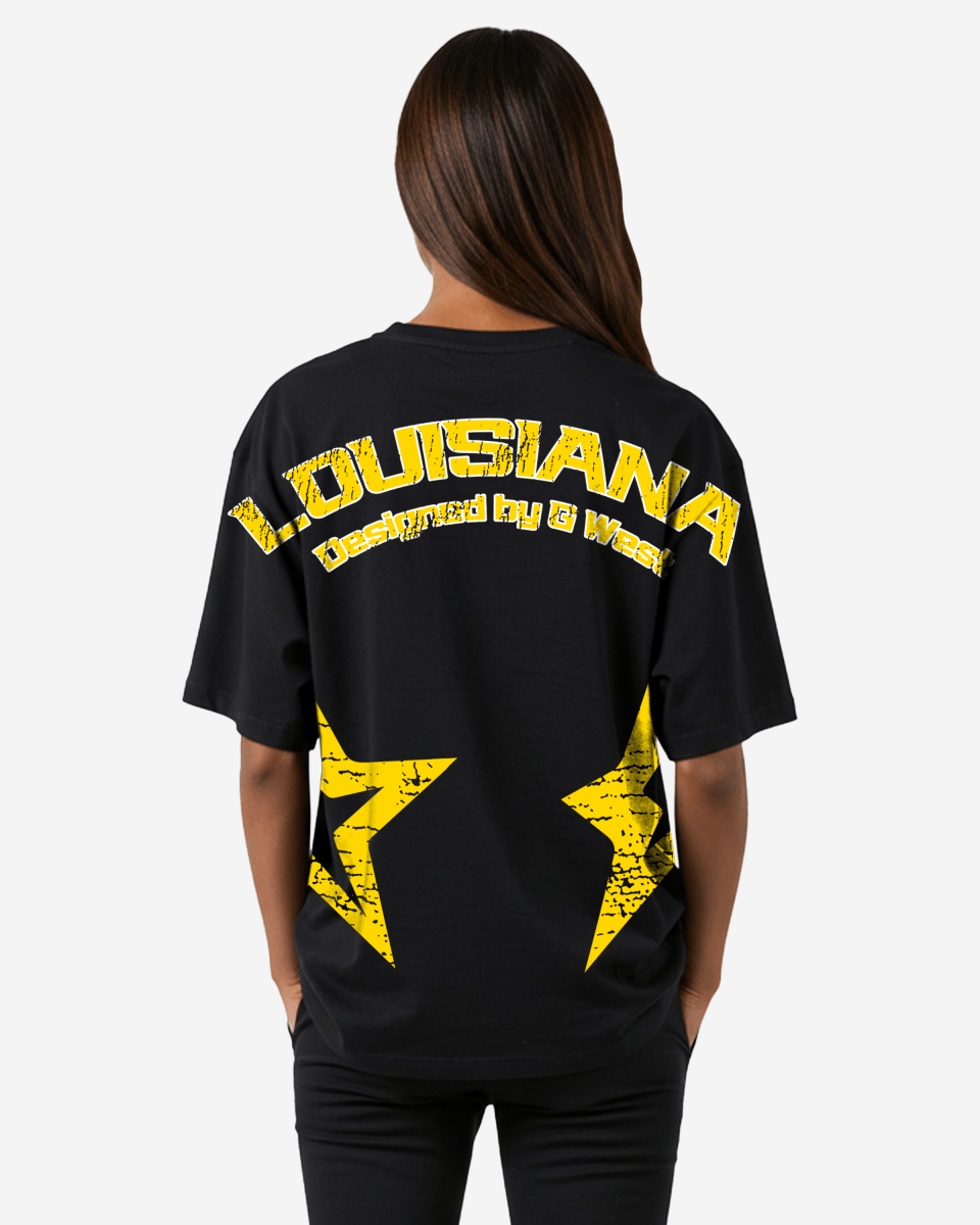 G West Oversized Louisiana Arch Logo Black Tee - WOMEN - G West