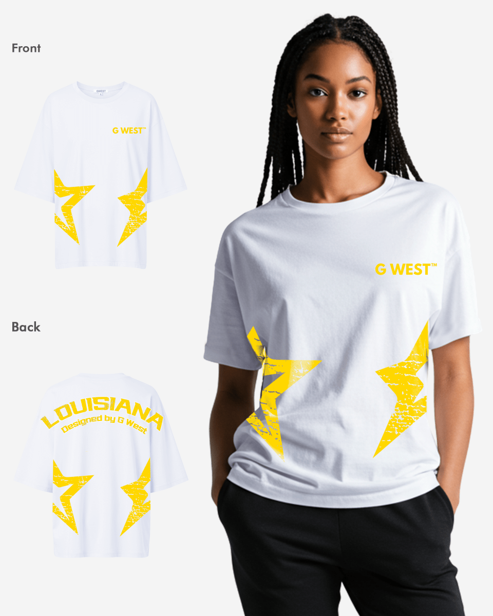 G West Oversized Louisiana Arch Logo Black Tee - WOMEN - G West