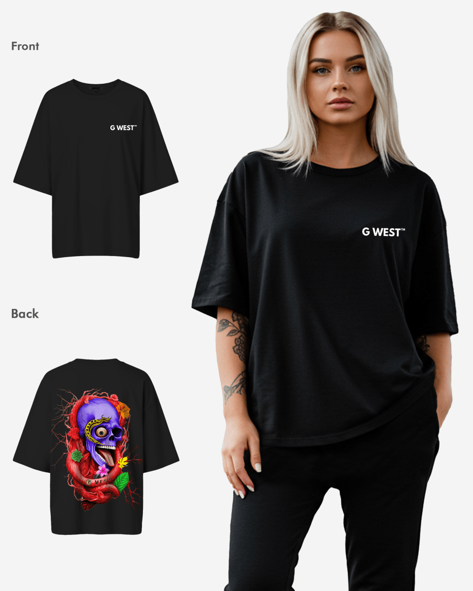 G West Oversized Premium Snake Skull T-Shirt - WOMEN - G West