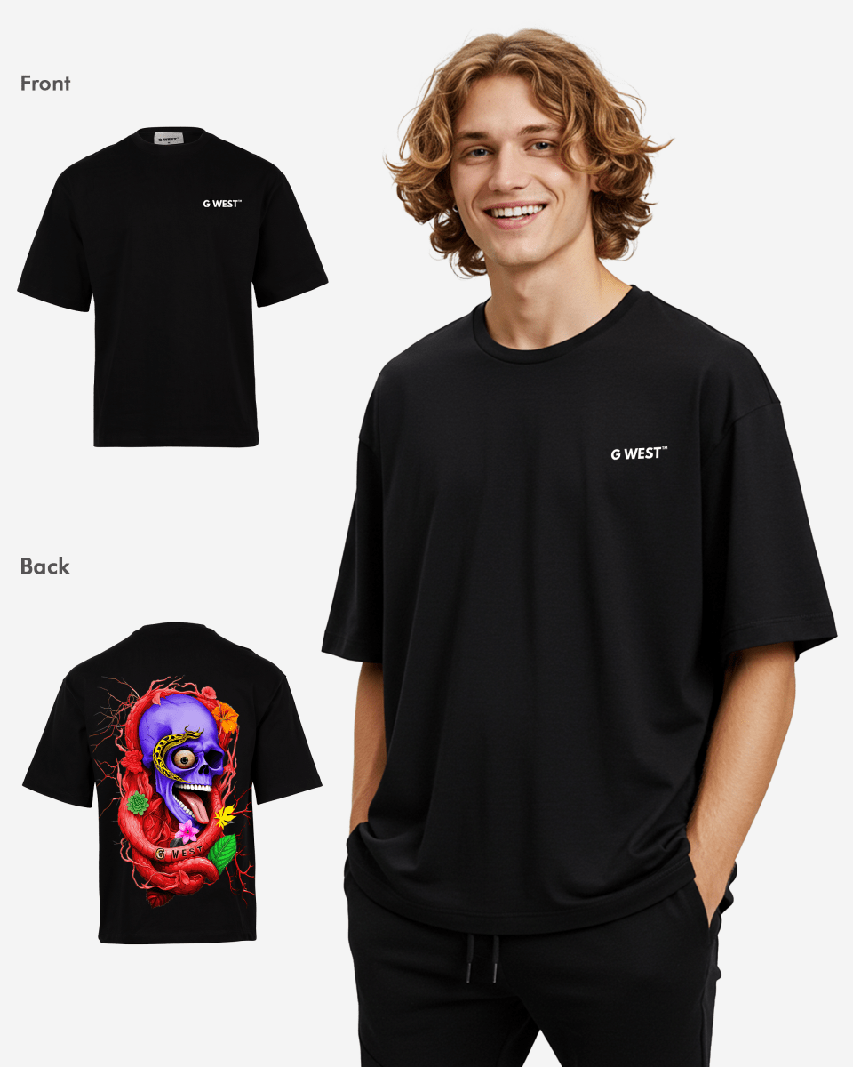 G WEST OVERSIZED PREMIUM SNAKE SKULL T - SHIRT - G West