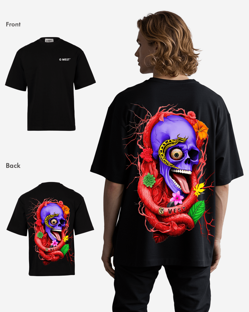 G WEST OVERSIZED PREMIUM SNAKE SKULL T - SHIRT - G West