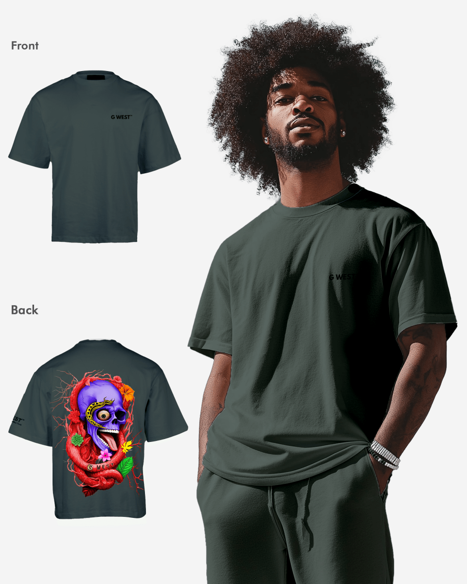 G WEST OVERSIZED PREMIUM SNAKE SKULL T - SHIRT - G West
