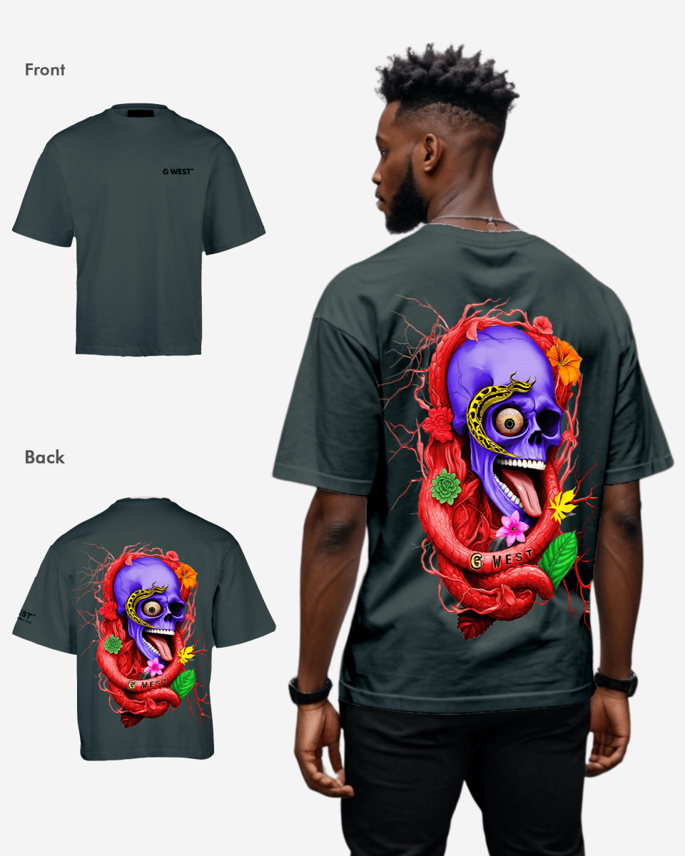 G WEST OVERSIZED PREMIUM SNAKE SKULL T - SHIRT - G West