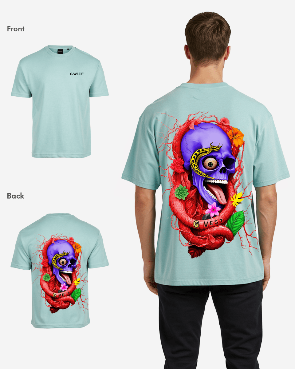G WEST OVERSIZED PREMIUM SNAKE SKULL T - SHIRT - G West