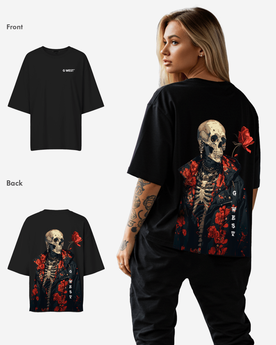 G West Oversized Skull & Rose T Shirt - WOMEN - G West