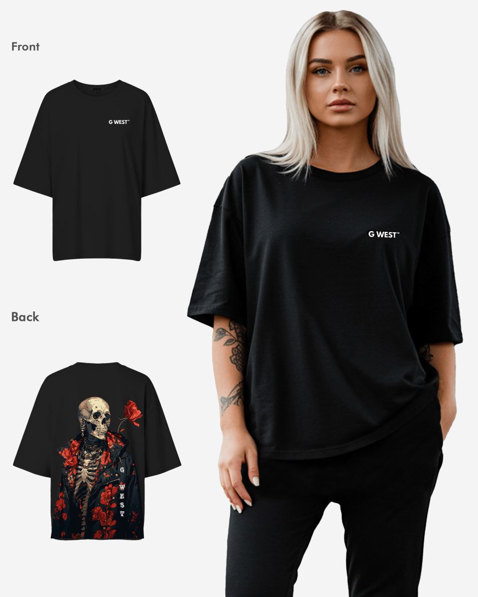 G West Oversized Skull & Rose T Shirt - WOMEN - G West