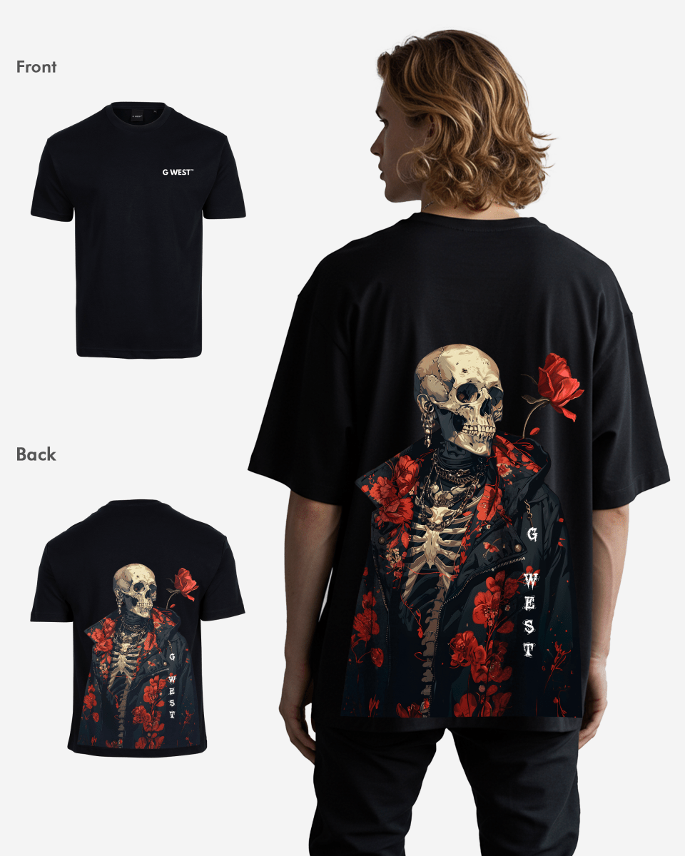 G West Oversized Skull & Rose T Shirt - G West