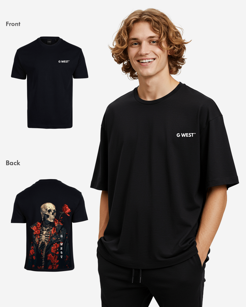 G West Oversized Skull & Rose T Shirt - G West