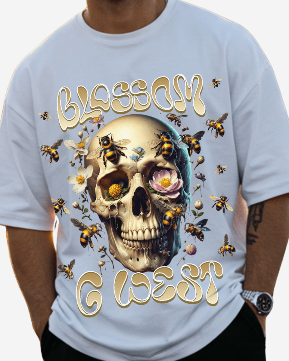 G West Rhinestone Bees And Bones Men's Oversized T-Shirt - G West