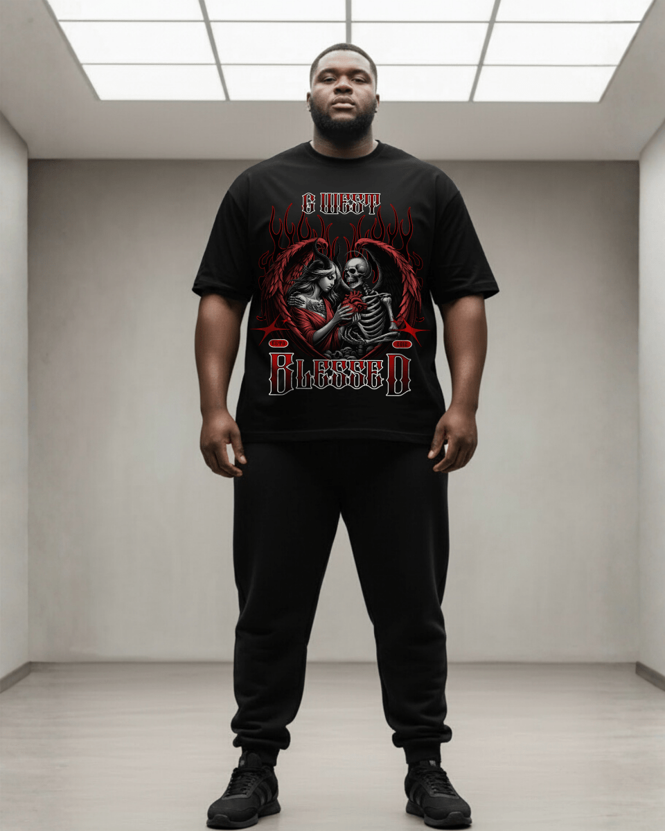 G West Rhinestone Blessed Big And Tall Oversized T-Shirt - G West
