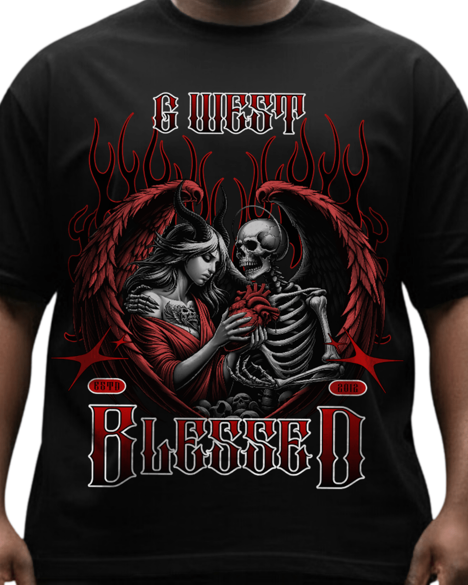 G West Rhinestone Blessed Big And Tall Oversized T-Shirt - G West