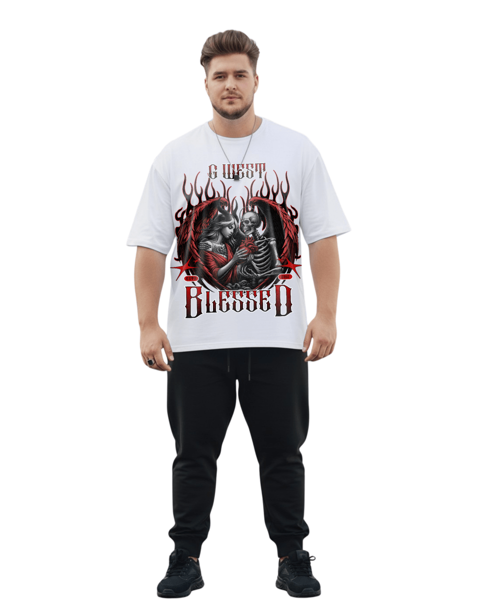 G West Rhinestone Blessed Big And Tall Oversized T-Shirt - G West