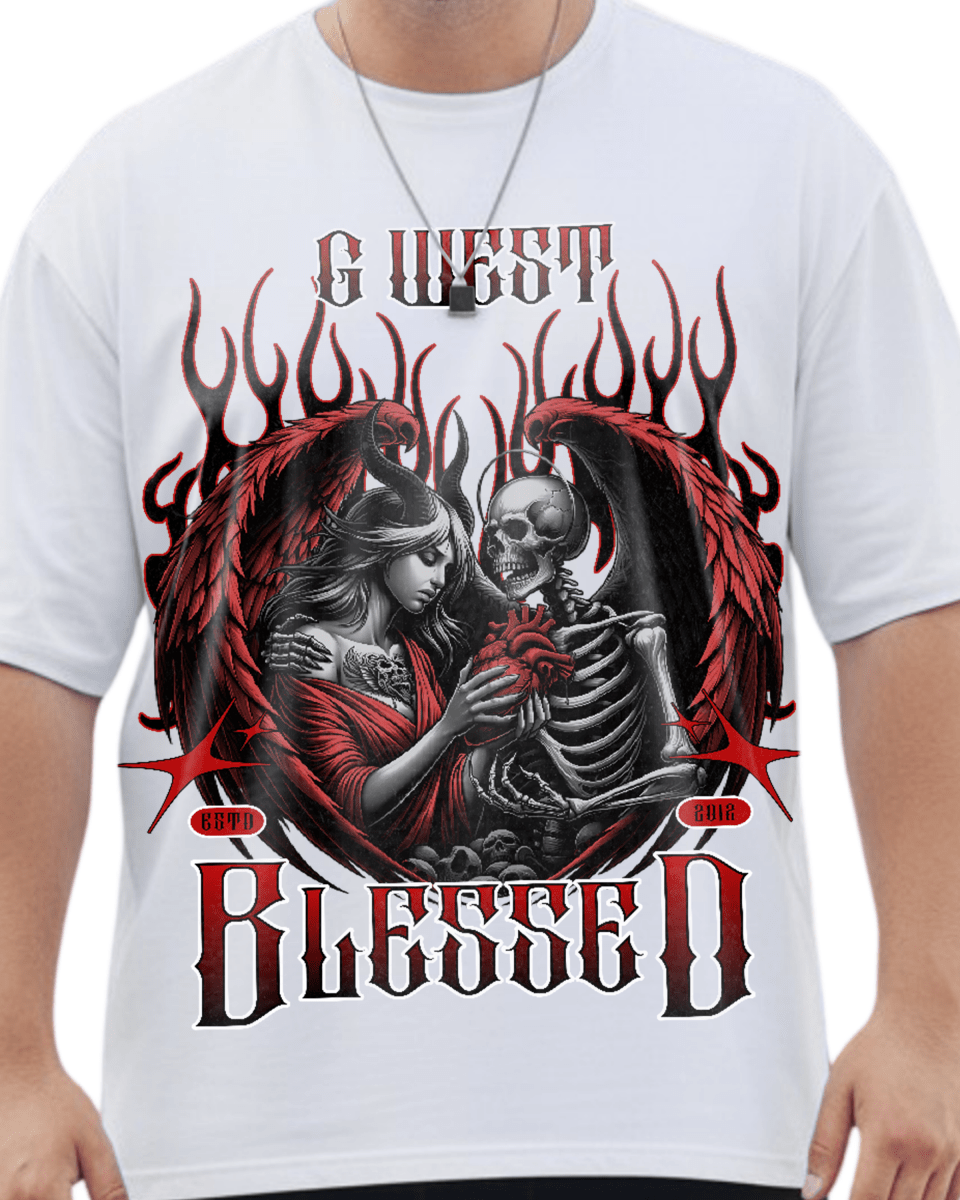 G West Rhinestone Blessed Big And Tall Oversized T-Shirt - G West