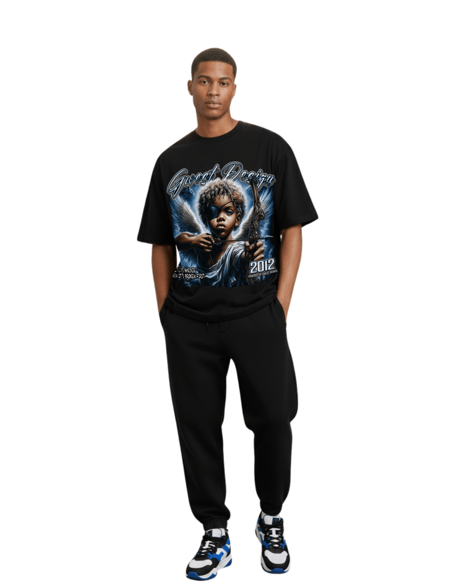 G West Rhinestone Broken Angel Oversized Men's T-Shirt - G West