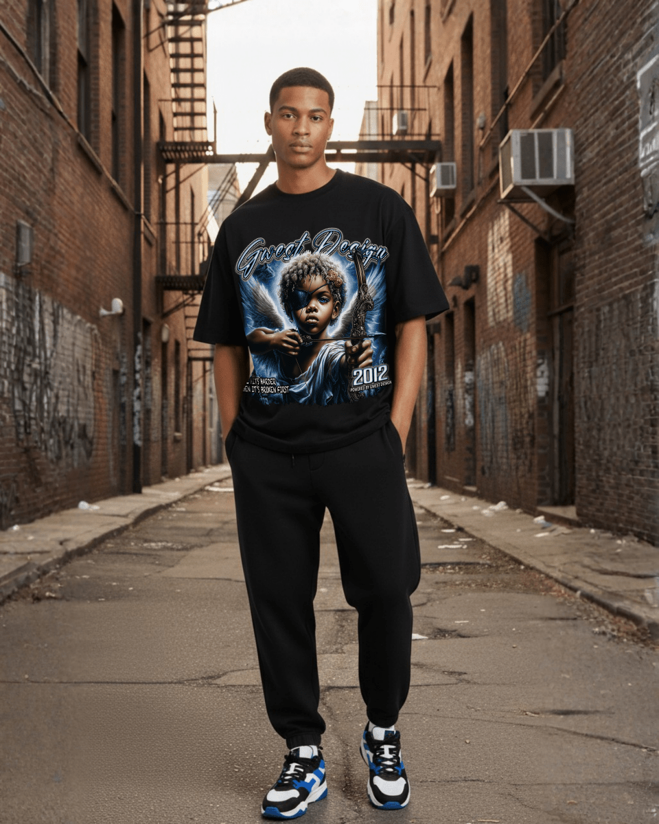 G West Rhinestone Broken Angel Oversized Men's T-Shirt - G West