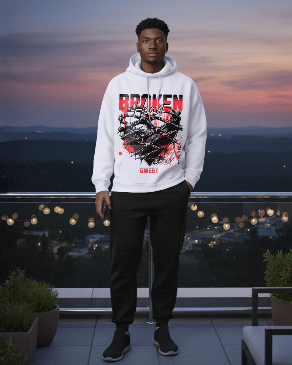 G West Rhinestone Broken Heart Men's Hoodie - G West