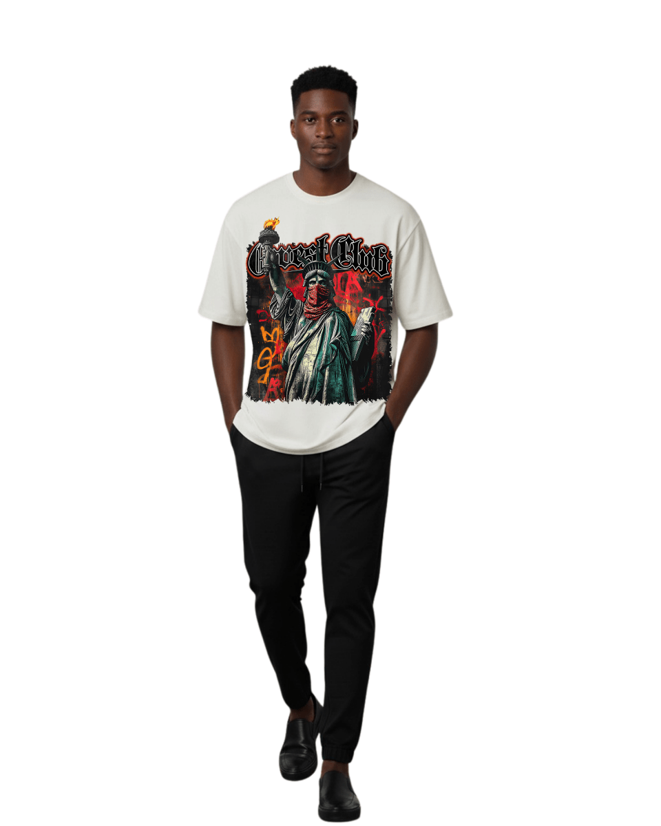 G West Rhinestone Freedom Unmasked Oversized Men's T-Shirt - G West
