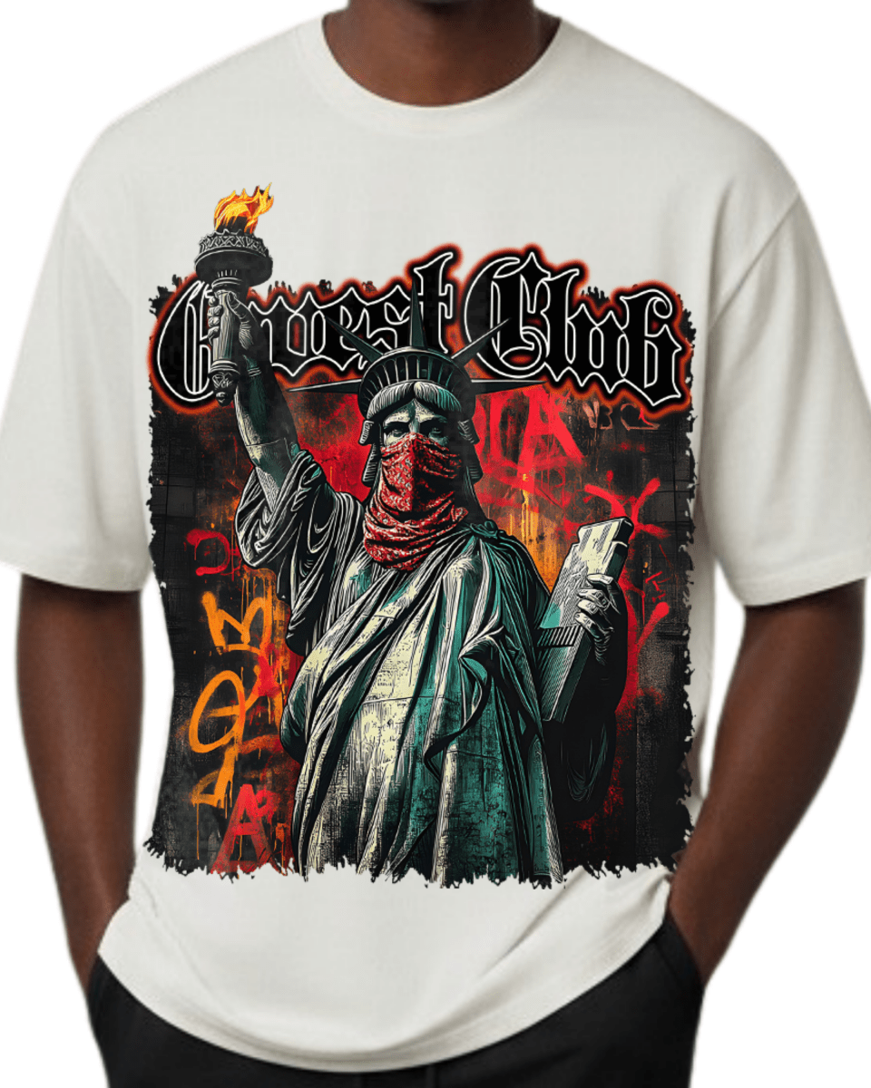 G West Rhinestone Freedom Unmasked Oversized Men's T-Shirt - G West