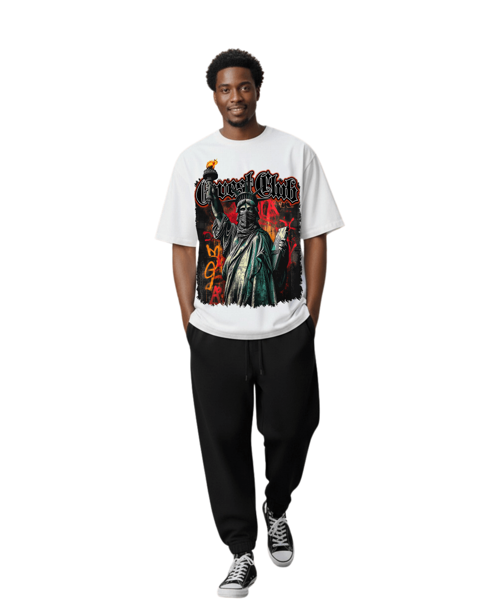 G West Rhinestone Freedom Unmasked Oversized Men's T-Shirt - G West