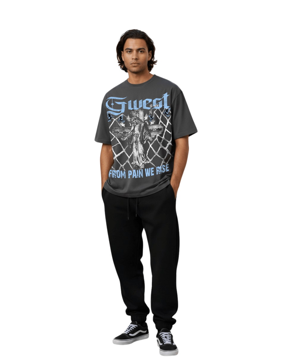 G West Rhinestone From Pain We Rise Oversized Men's T-Shirt - G West