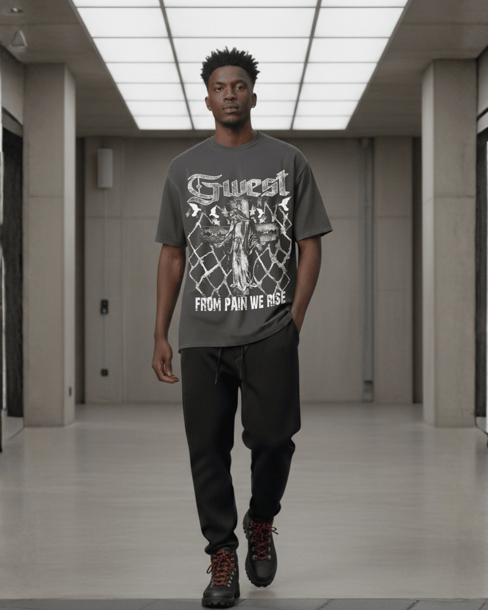 G West Rhinestone From Pain We Rise Oversized Men's T-Shirt - G West