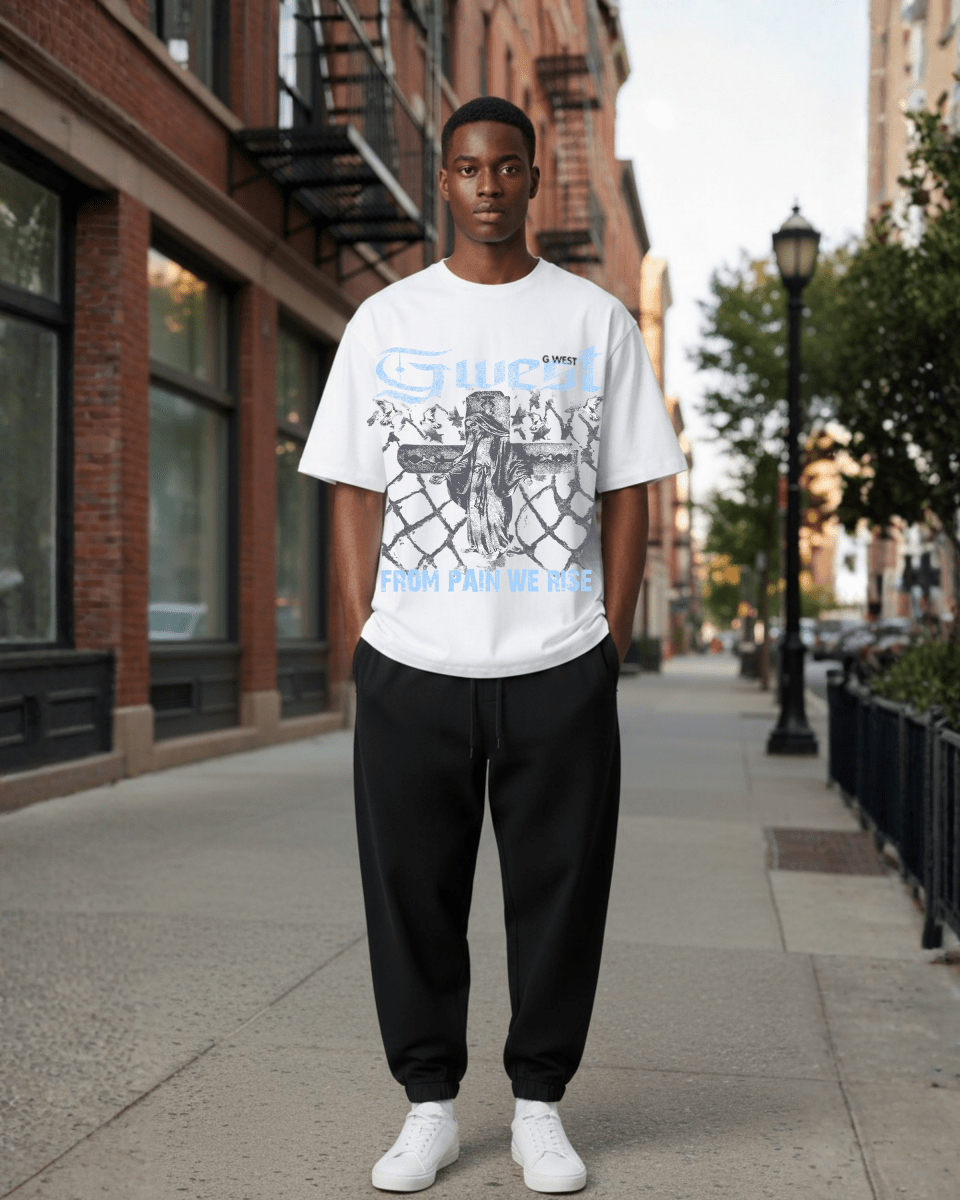 G West Rhinestone From Pain We Rise Oversized Men's T-Shirt - G West