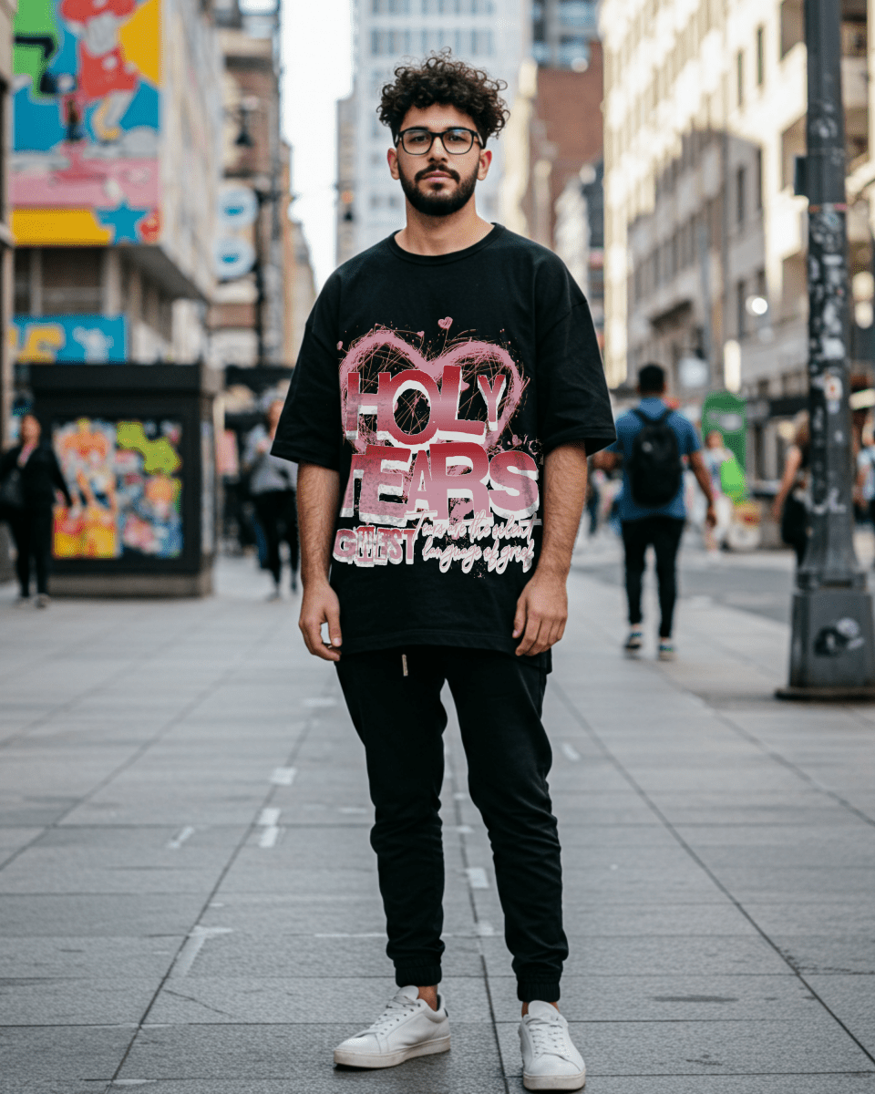 G West Rhinestone Holy Tears Men's Oversized T-Shirt - G West