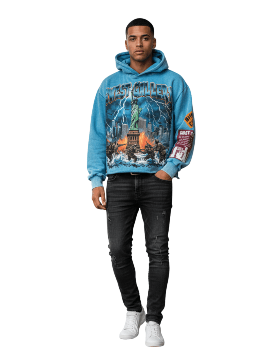 G West Rhinestone Liberty Storm Complicated Men's Crop Hoodie - G West