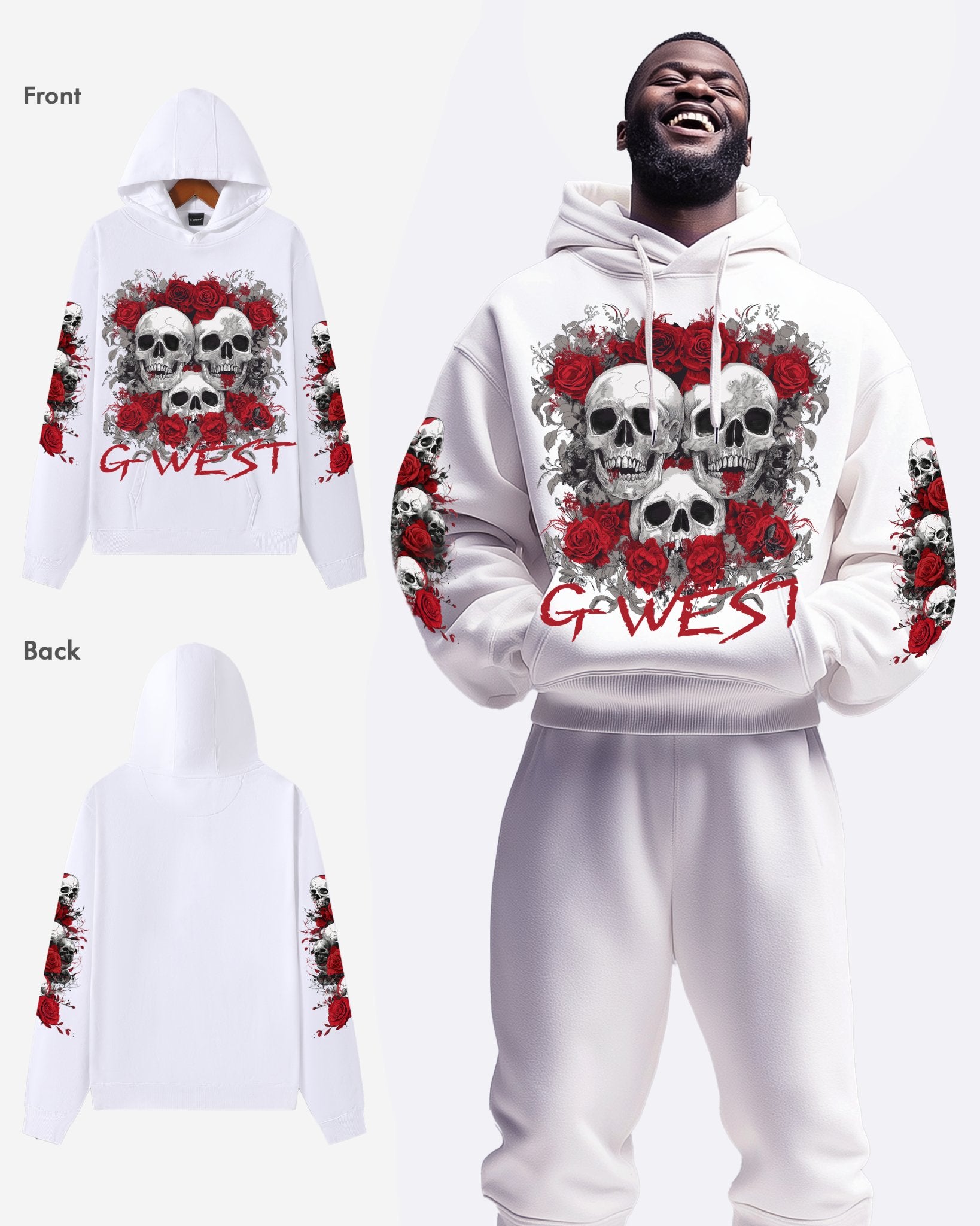 G West Rhinestone Roses And Bones Oversized Hoodie - G West