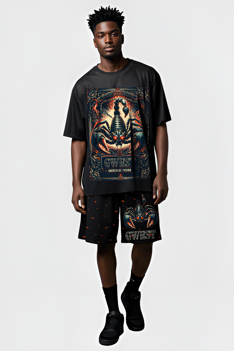 G WEST RHINESTONE SCORPION 3/4 SLEEVES MESH SHORT SET - G West