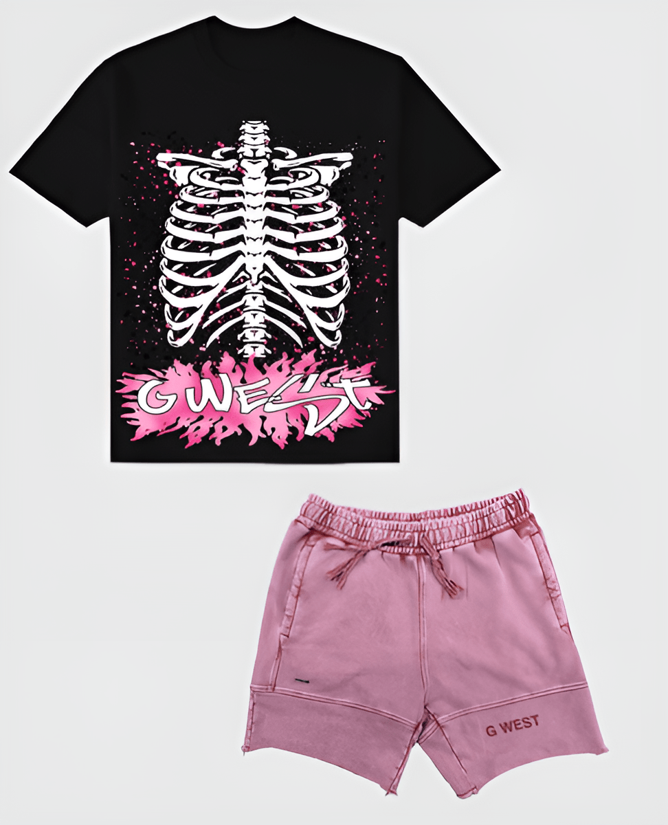G West Rhinestone Skeleton Body Oversized Tee & Short Set - G West