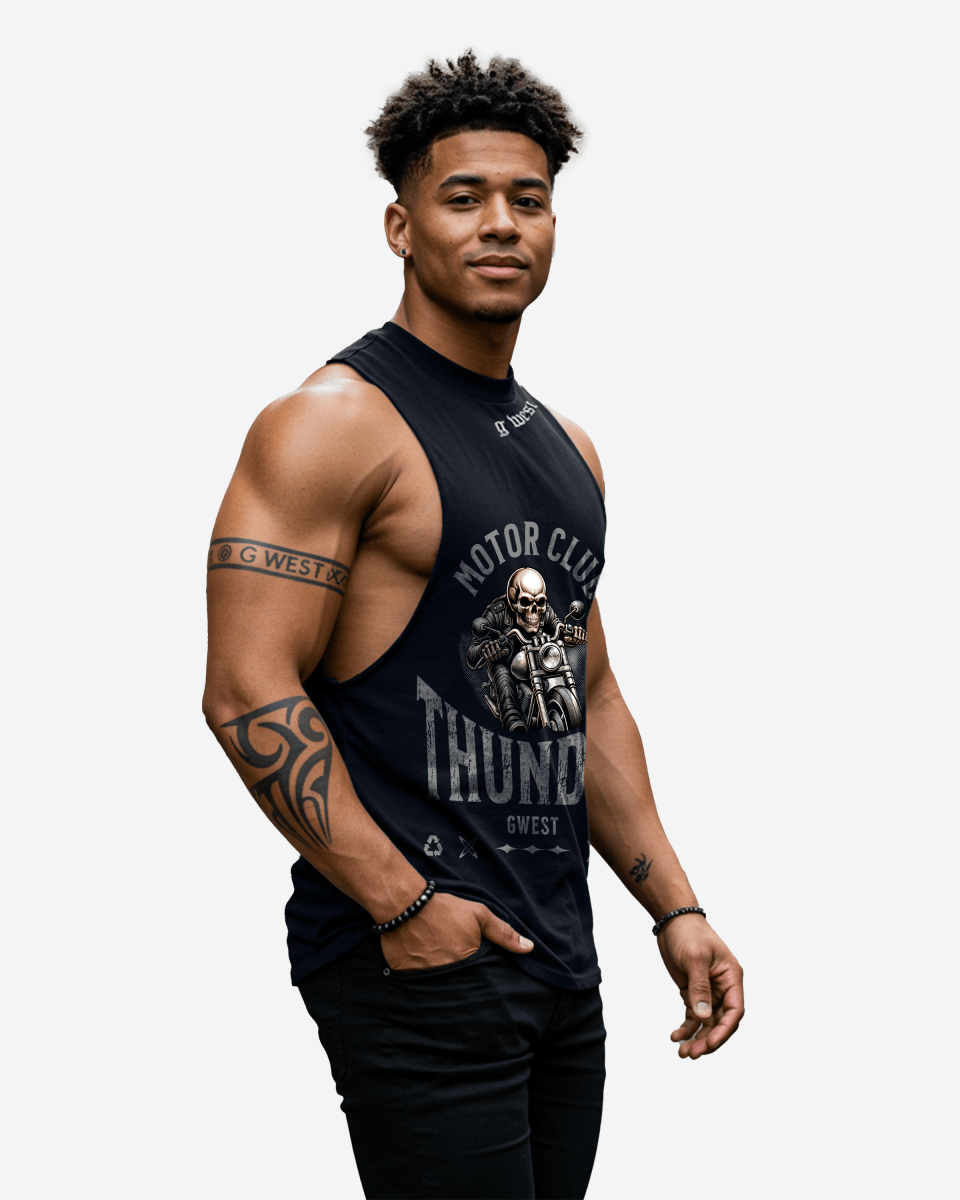 G WEST RHINESTONE THUNDER MOTOR CLUB MENS TANKS - G West