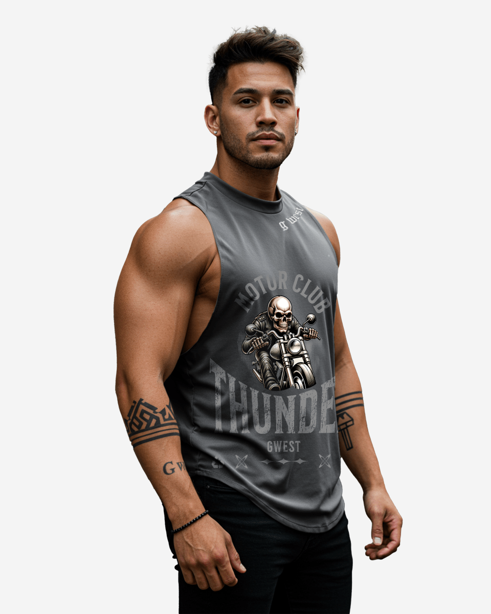 G WEST RHINESTONE THUNDER MOTOR CLUB MENS TANKS - G West