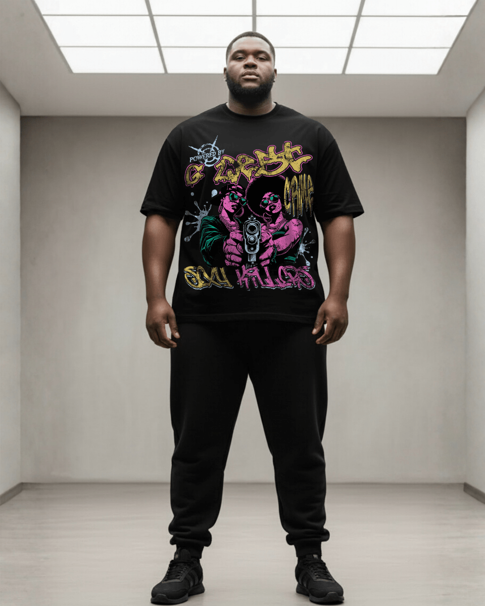 G West Rhinestone Trigger Twins Big And Tall Oversized T-Shirt - G West