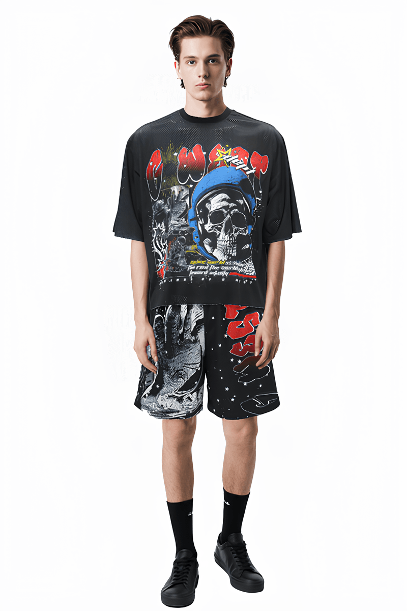 G WEST RHINSTONE ASTRO AFTERLIFE 3/4 SLEEVES MESH SHORT SET - G West