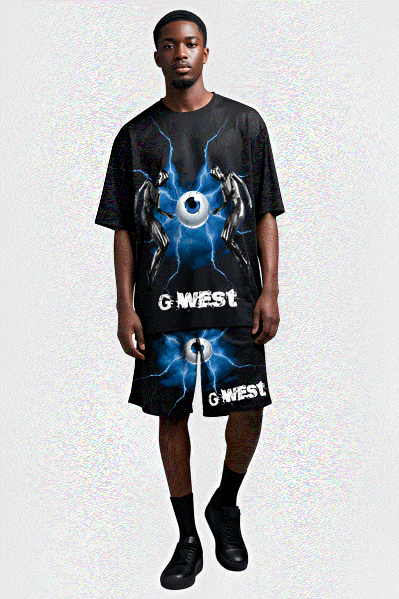 G WEST RHINSTONE EYE OF THE POWER 3/4 SLEEVES MESH SHORT SET - G West