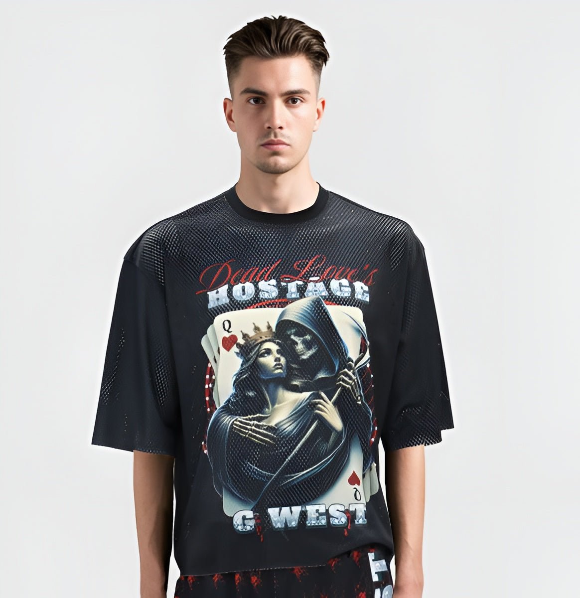 G WEST RHINSTONE HOSTAGAE 3/4 SLEEVES MESH SHORT SET - G West